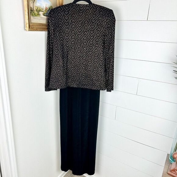 Alex Evenings 2 Piece Maxi Dress and Jacket Size 4P Black Gold Formal Glitter - Picture 2 of 8